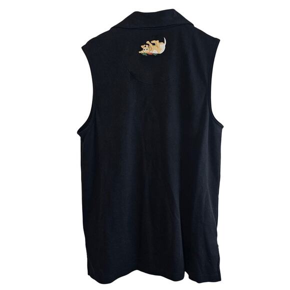 Vintage Bechamel Cat Dog Top Women Large Black Embroidered Sleeveless Pets Retro - Picture 2 of 10